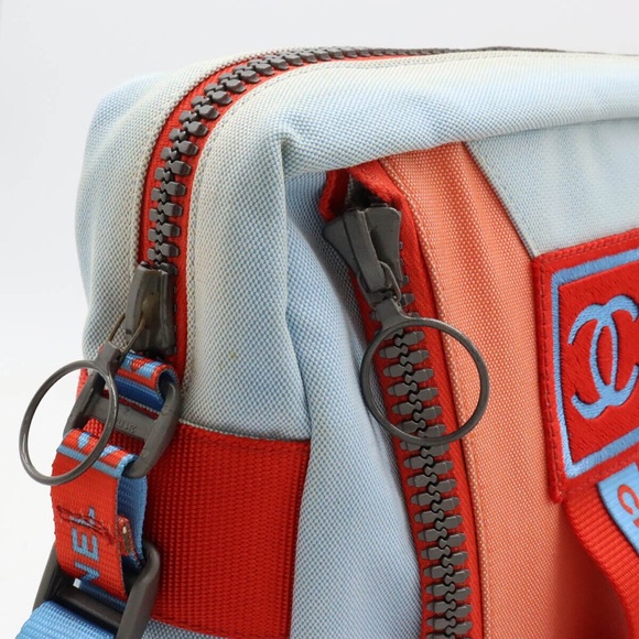 CHANEL Sports Line Coco Shoulder Bag Nylon Canvas Light-Blue/Red USED 240716M - Picture 4 of 4
